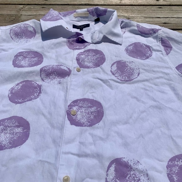 Ted Baker London Purple Dot Print Button-Up Shirt – Size 6 (Men’s L) - Picture 3 of 7